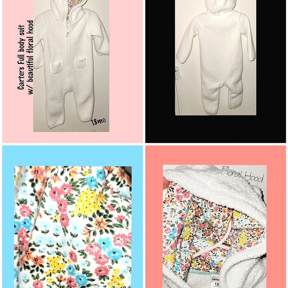 Carter's 18mo bodysuit with Floral Bear-ear Hood